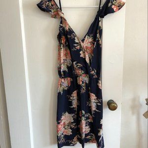 Blue Silk Flower Print Spring Dress